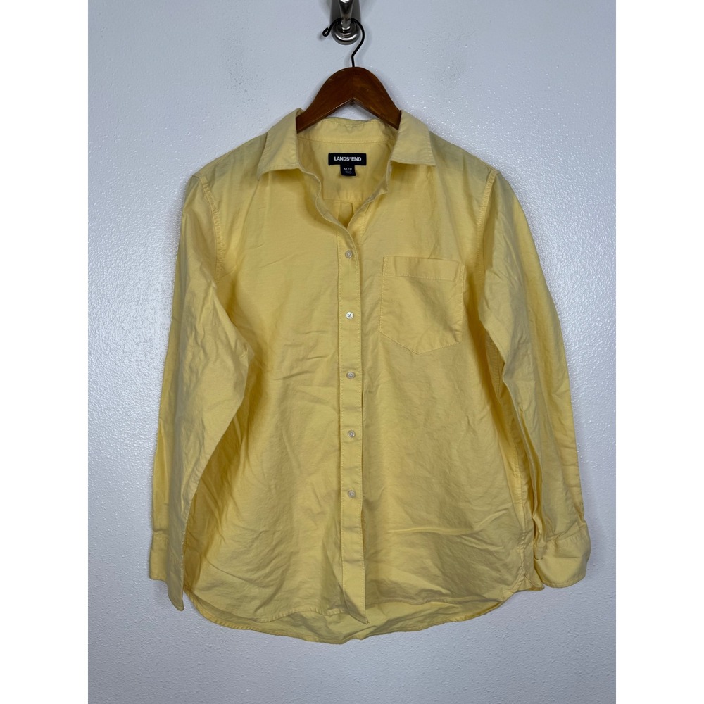 Lands' End Womens‎ Butter Yellow Cotton Stretch Button Down Shirt Size M 10-12